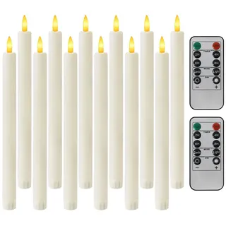 OZAVO LED-Kerzen, flammenlose LED-Kerzen, 12er-Pack mit Fernbedienung und Timer, Weihnachtskerzen, geeignet für Hochzeiten und Partys - Beige
