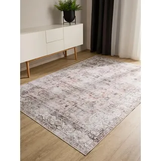 benuta Basic Waschbarer Teppich George - Creme/Taupe 140x200 cm - Kunstfaser - Rechteckig & im Style: Vintage, Elegant, Retro - Pflegeleicht für Wohnzimmer Schlafzimmer