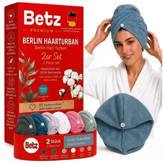 Betz Turban-Handtuch mit Knopf BERLIN Kopfhandtuch Haarturban, (2-St), mit Knopfverschluss blau