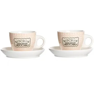 Ritzenhoff & Breker Tasse 2er Set Espressotassen + Untertassen 80ml Creme/Pastell Retro Kitchen, Porzellan