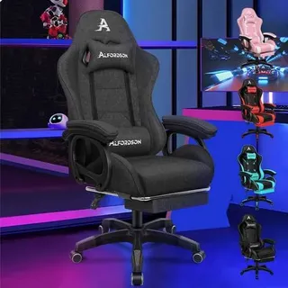 Gamingstuhl mit Massage, Fußstütze, verstellbarer Rückenlehne, Leinen