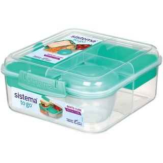 Sistema Bento Box TO GO Brotdose mit Fächern | 1,25 L Lunchbox mit Joghurt-/Fruchtbehälter | für Kinder & Erwachsene l | BPA-frei | Blaugrün