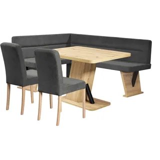 Home Affaire Eckbankgruppe HOME AFFAIRE "Laros Sitzgruppe, Eckbank, Stühle, Tisch", grau (anthrazit, anthrazit, natur), B:182cm H:85cm T:141cm, 100% PES, Sitzmöbel-Sets, Eckbankgruppe, perfekt für Küche, Esszimmer, Wohnzimmer, Bestseller