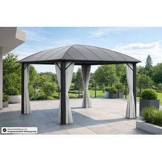 LECO Kuppeldachpavillon mit Stegplatten 3,65x3,65 m Gestell anthrazit, Seitenteile Fb. lichtgrau