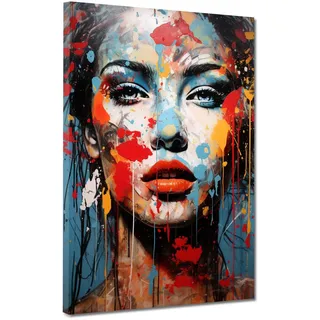 Frau frontal Pop Art Gesicht Leinwandbild Wandbild wunderschöne Kunstdruck Größe 30x40x2cm