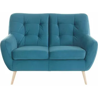 exxpo - sofa fashion 2-Sitzer EXXPO - SOFA FASHION "Scandi, bequem, aufwendige Rückenpolsterung für mehr Sitzkomfort", blau (türkis), B:137cm H:92cm T:92cm, Korpus: 100% PES;Luxus-Microfaser (100% Polyester), Sofas, akuelle Farben in hochwertige Bezugsqualitäten, Holzfuß