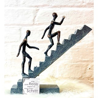 MF Gilde Skulptur Treppensteigen Ziel erreichen Deko Objekt schwarz Bronze bronzefarben mit Spruchanhänger