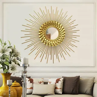 SYLUOQP 3D -Runde Wandspiegelspiegel Sonne für Wanddekoration, dekorative Wandspiegel vergoldeter Spiegel für Dekoration, Geschenkfrau und Mutter,70cm