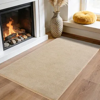 iEvery Bettvorleger Schlafzimmer 60x110 - Waschbarer Kuscheliger Kurzflor Teppich Moderner Wohnzimmerteppich, Weich & Pflegeleicht Carpet rutschfest für Wohnzimmer Kinderzimmer Deko, Beige