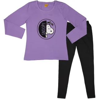 The Peanuts Schlafanzug für Damen Snoopy - Frauen Pyjama Set Langarm Oberteil mit Hose Lila/Schwarz (as3, Alpha, s, Regular, Regular) - S