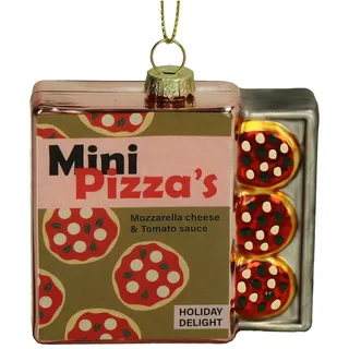 HD Collection Christbaumschmuck Glas 10,5cm - Mini-Pizza zum Aufhängen - Weihnachtsbaum Anhänger für Weihnachten - Christbaumanhänger & Weihnachtsbaumschmuck - Gold Rot