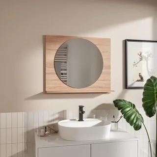 Runder Badspiegel mit Ablage 70x60 cm ⌀55 cm Sonoma – Badezimmerspiegel Wandspiegel - Beige