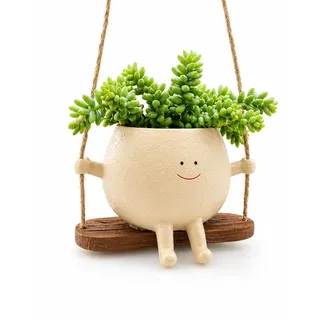Blumentopf Hangend Indoor Outdoor, Niedlicher Blumentopf Mit Lächeln-Gesicht Und Schaukel, Einzigartige Pflanzentöpfe für Sukkulenten Pflanzer, Pflanzen Innen Außen Garten Balkone Dekor