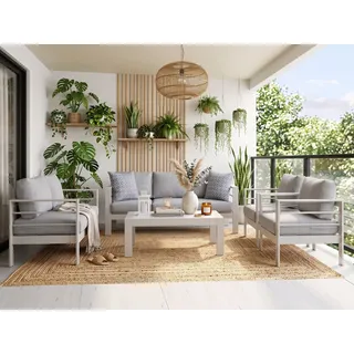 MeXo Gartenlounge-Set Gartenmöbel Set Aluminium, (12cm Deluxe Relax-Sitzkissen, 5-tlg., Belastbarkeit pro Sitzplatz 140kg), Lounge Gartenmöbelset xxl, pflegeleichte Polywood-Tischplatte weiß