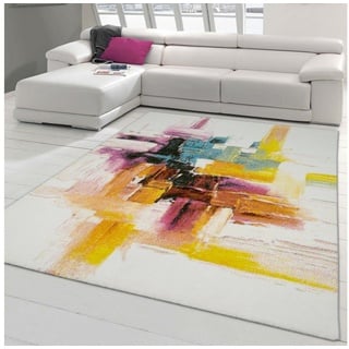 Teppich Moderner Kurzflor Teppich „Splash-Brush“ Design bunt creme pink, Teppich-Traum, rechteckig, Allergiker-freundlich bunt|gelb 160 cm x 230 cm