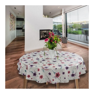 laro Tischdecke Wachstuch-Tischdecken Abwaschbar Blumen Lila Rot Rund 140cm weiß