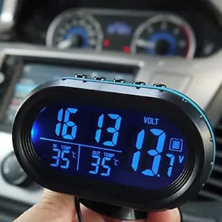 12 V Auto Uhr Thermometer Voltmeter Echte Temperatur & Batterieanzeige (blau)