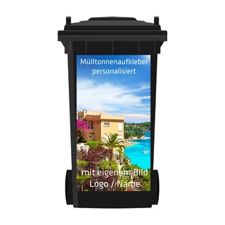 INDIGOS UG - Mülltonnenaufkleber wetterfest 80x37 cm Aufkleber für Mülltonne - Mülleimer - Abfalltonne - Haus Müllanlage personalisierte Geschenke mit Foto & Wunschtext