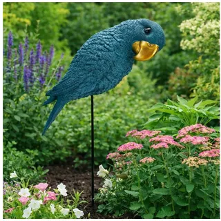 Online-Fuchs Gartenstecker Gartenfiguren Papagei für draußen - Deko Garten, Balkon & Terrasse (mit edlen goldenen Schnabel, in modernen Farben) mit Stecker ca. 43 cm groß - Deko für Frühling, Sommer & Herbst