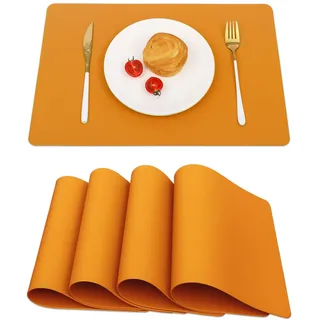 Halloween Tischsets 4er Set Orange Leder Tischsets für Esstisch Indoor Outdoor Tischmatten Wasserdicht Abwischbar Hitzebeständig Leicht zu Reinigen Platzsets