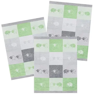Kracht Geschirrtuch Schäfchen, (3-tlg), 3er Pack Geschirrtücher (3 Stück), ca. 50 x 70 cm, Halbleinen Jacquard grün