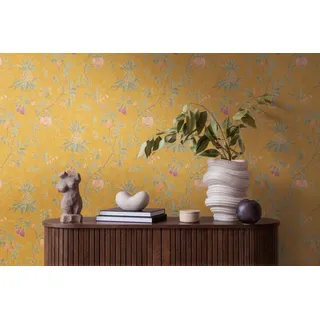 living walls Vliestapete Vintage Blumen Tapete Gelb – Edle Früchteranke (Vlies) gelb
