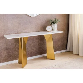 riess-ambiente Konsolentisch EXTRAVAGANCIA 140cm weiß Marmor – Metall-Gestell in gold brushed (Einzelartikel, 1-St), luxuriöses Design für Flur, Schlafzimmer & Wohnzimmer, Statement Piece weiß