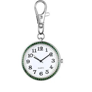 JewelryWe Taschenuhr mit Karabiner Schlüsselanhänger Quarzuhr Analog Strass Uhr für Ärzte Krankenschwestern Sanitäter Köche Gold Weiß
