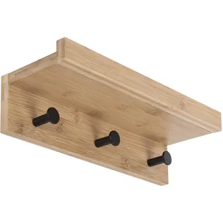 ONVAYA® Wandregal Bambus mit 3 Haken | Bambus Schwarz | Regalbrett schwebend aus Holz | Schlüsselbrett mit Ablage | modernes Schweberegal | Wandhaken Garderobe | Schlüsselhaken