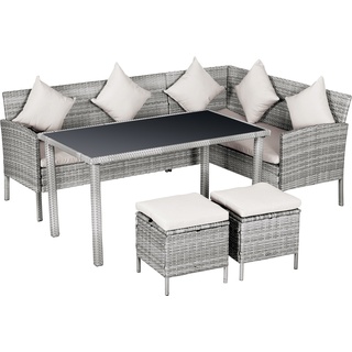 Outsunny Rattan Sitzgruppe mit Tisch grau, cremeweiß   Gartenmöbelset Gartenset Essgruppe als 5-teiliges Set