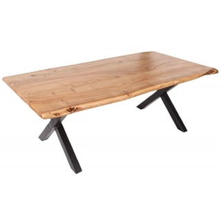 Casa Padrino Couchtisch Massivholz Couchtisch mit Metallbeinen Naturfarben / Schwarz 118 x 60 x H. 40 cm - Rechteckiger Wohnzimmertisch - Massivholz Möbel