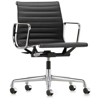 Vitra Bürodrehsessel Alu-Chair Leder Premium F schwarz, Designer Charles & Ray Eames, 83-95x58x56-65 cm
