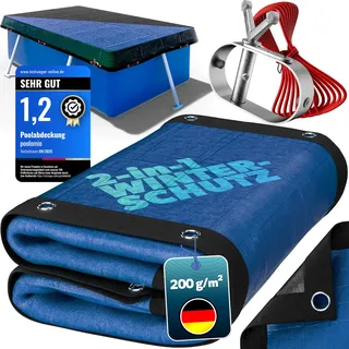 poolomio® Poolabdeckung rechteckig 700 x 400 cm | 2in1 Solarplane & Winterabdeckung 7x4 m | Robuste 200g/m2 PE Poolplane | UV-beständig, Algen- & Schmutzschutz | Planenmaß: 760 x 460 cm