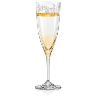 Crystalex Sektglas Sektgläser Kristallglas Excelsior 220 ml 2er Set, 2-tlg., Kristallglas, Kristallglas, Goldrand, honigfarbig, Tannenzapfen Gravur weiß