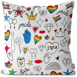 Kissenbezug, VOID (1 Stück), Pride Grafik Regenbogen Muster Krone Diamant Gay pride flag parade cl 60 cm x 60 cm