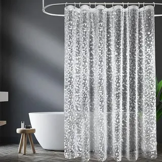 Duschvorhang, Antischimmel Duschvorhang, Wasserdicht Eva Plastik DuschVorhang, 180x200 mit 12 Ringe, für Badewanne. - Transparent