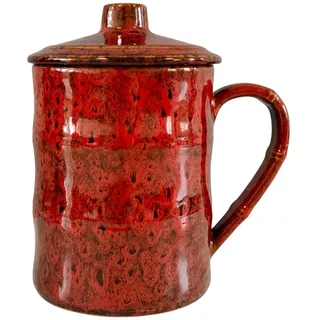 KOPYFANTAP Große Tasse 750 ml, Jumbo Keramik Kaffeetasse mit Deckel, XXL Steingut Tasse Extra Groß, Riesen Teetasse Porzellan für Büro, Zuhause, Rot