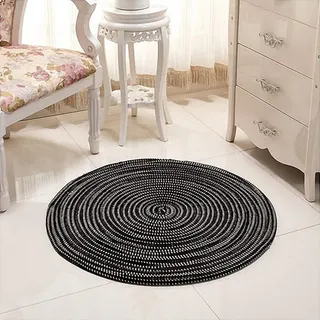 Nicole Knupfer Handmade Geflochtener Runder Teppich für Wohnzimmer, Schlafzimmer, Badezimmer, Kinderzimmer - Tatami (Schwarz, 60x60cm)