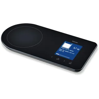 Beurer KS 800 Rezeptwaage, Küchenwaage mit Rezeptanzeige, Bluetoothverbindung zur Smartphone Rezepte-App, 5 kg Tragkraft, wiederaufladbarer Akku, schwarz