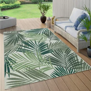 Paco Home Outdoor Teppich Wetterfest Flur Balkon Palmen Dschungel Florales Boho Muster Grün, Grösse:100x200 cm, Farbe:Grün