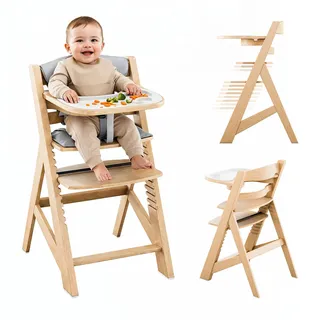 Tulano Morsel 40 Kinderhochstuhl Holz - Mitwachsender Hochstuhl Baby 4in1 | Hochstuhl mit Tisch - 11-fach Verstellbar - Für Kinder ab 6 Monate bis 12 Jahre - Belastbar bis 40 kg - Eiche Natur