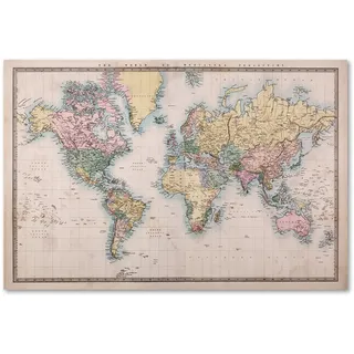 Postereck - 0557 - Historische Weltkarte, Vintage Kontinente Bunt - Unterricht Klassenzimmer Schule Wandposter Fotoposter Bilder Wandbild Wandbilder - Poster - 4:3-61,0 cm x 45,5 cm