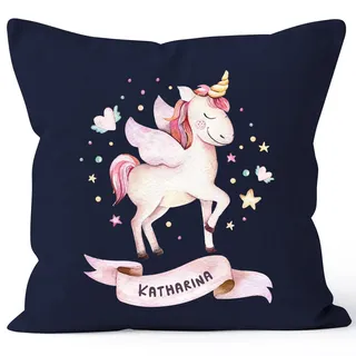 SpecialMe® Kissen-Bezug Einhorn mit Namen Kissen-Hülle Namenskissen Baumwolle personalisierte Geschenke Dekokissen Navy Unisize