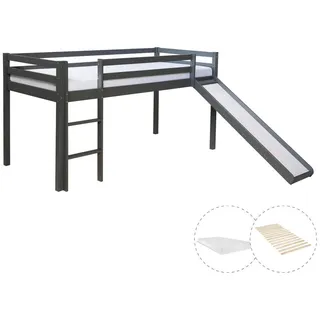 Homestyle4u Hochbett 90 x 200 cm Kiefer grau