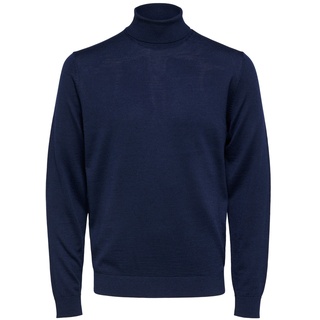 Selected Herren Rollkragen Pullover SLHTOWN MERINO COOLMAX Slim Fit Slim Fit Blau Grau 16084840 S