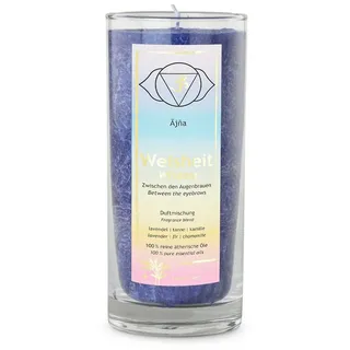 yogabox Stumpenkerze Chakra Duftkerze Ajna: Zwischen den Augenbrauen - Weisheit blau (1-tlg), Brenndauer:3600 Min blau Ø 6.5 cm x 6.5 cm x 14 cm x 6.5 cm