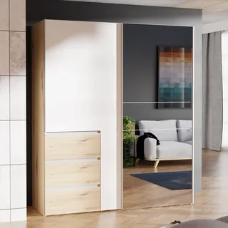 Forte Schwebetürenschrank Artisan Eiche 170,3 x 200,5 x 61,2 cm Weiß