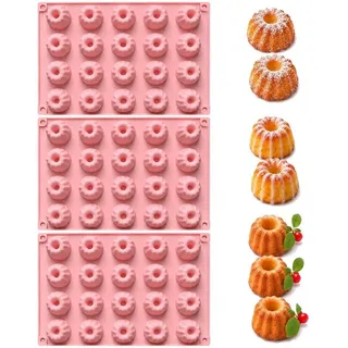 LuxusKollektion Gugelhupfform Mini Gugelhupf-Formen Silikon 3er Set 60 Mulden, (1-tlg) rosa