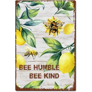 CREATCABIN Zitronenbienen-Schild,Sommer-Wanddekoration,Kunst,Frühling,RustikalesVintage-Retro-Metallblechschild,wasserdichte Plaketten,Poster Für Zuhause,Garten,Kaffee,20x30cm,BEE Humble BEE Kind