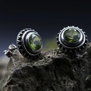 Drachensilber Peridot Ohrstecker Steinschmuck grüner Stein (Paar) 925 Silber - Silber;Grün